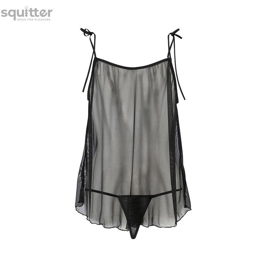 Сорочка прозрачная беби долл MELANIA CHEMISE black XXL/XXXL - Passion, трусики, на тонких бретелях EL16306 - онлайн-сексшоп Сквитер