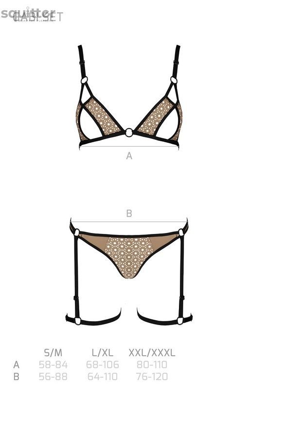 Еротичний комплект спідньої білизни Passion GABI SET XXL/XXXL beige, трусики з гартерами SO8438 - онлайн-сексшоп Сквітер