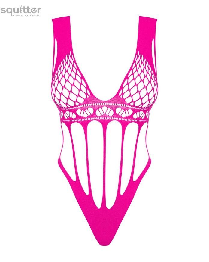 Сетчатый бодистокинг с продольными вырезами Obsessive B121 teddy S/M/L, розовый SO7209 - онлайн-сексшоп Сквитер
