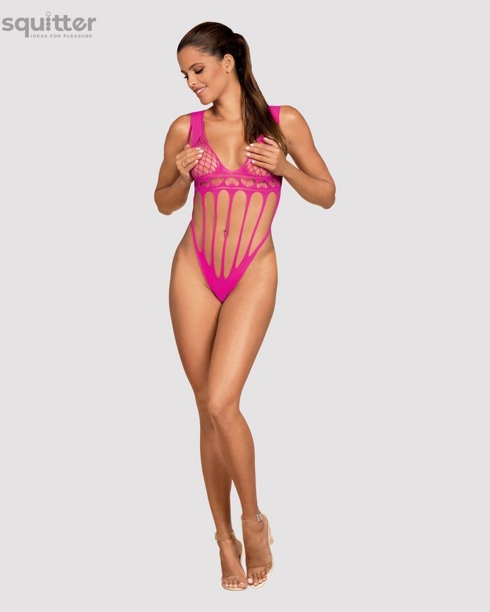 Сетчатый бодистокинг с продольными вырезами Obsessive B121 teddy S/M/L, розовый SO7209 - онлайн-сексшоп Сквитер