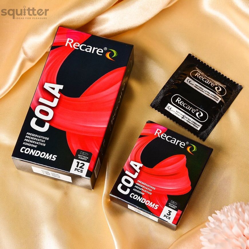Презервативи Holographic Recare Cola Dotted&Ribbed Condoms 12шт, з пухирцями і ребрами, аромат: Кола SX3335 - онлайн-сексшоп Сквітер
