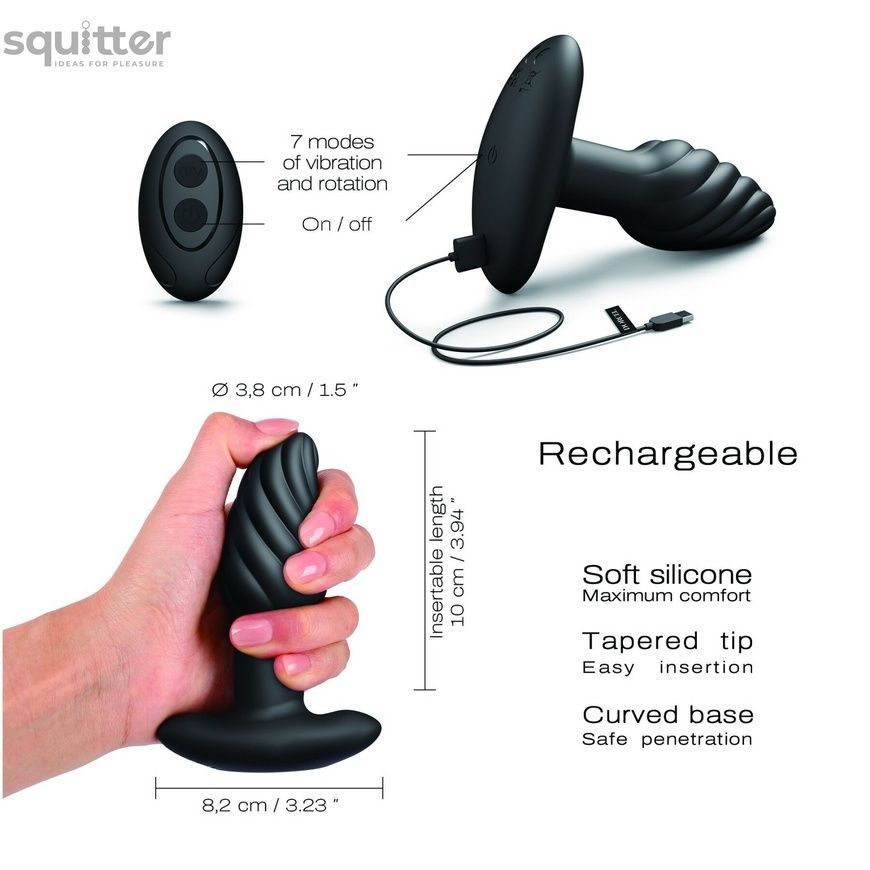 Анальна пробка з вібрацією та перлинним масажем Dorcel Spin Plug, макс. діам. 3,8 см, пульт ДК SO9019 - онлайн-сексшоп Сквітер