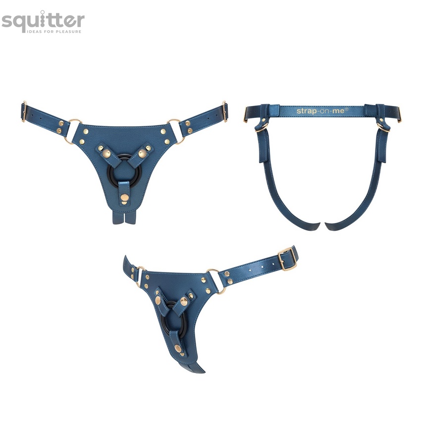 Трусики для страпона Strap-On-Me Leatherette Harness Generous - One Size - Blue SX0673 фото