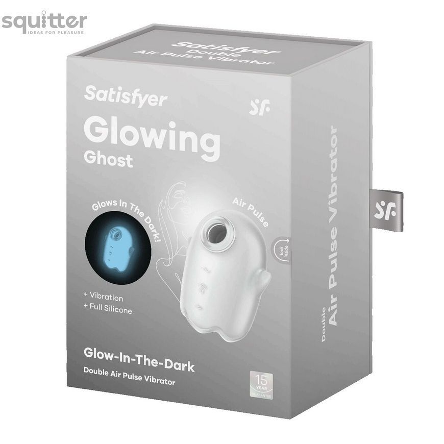 Вакуумний кліторальний стимулятор з вібрацією Satisfyer Glowing Ghost White, світиться в темряві SX0544 - онлайн-сексшоп Сквітер