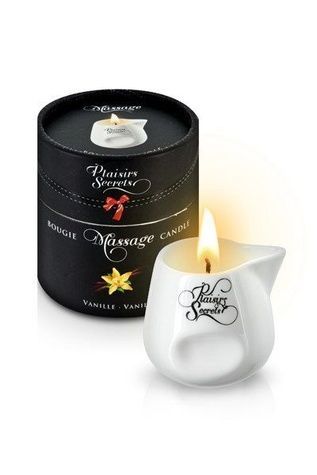 Массажная свеча Plaisirs Secrets Vanilla (80 мл) подарочная упаковка, керамический сосуд SO1844 - онлайн-сексшоп Сквитер