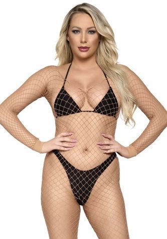 Бодістокінг у велику сітку Leg Avenue Long Sleeved Bodystocking One size Nude, довгий рукав SO8615 - онлайн-сексшоп Сквітер