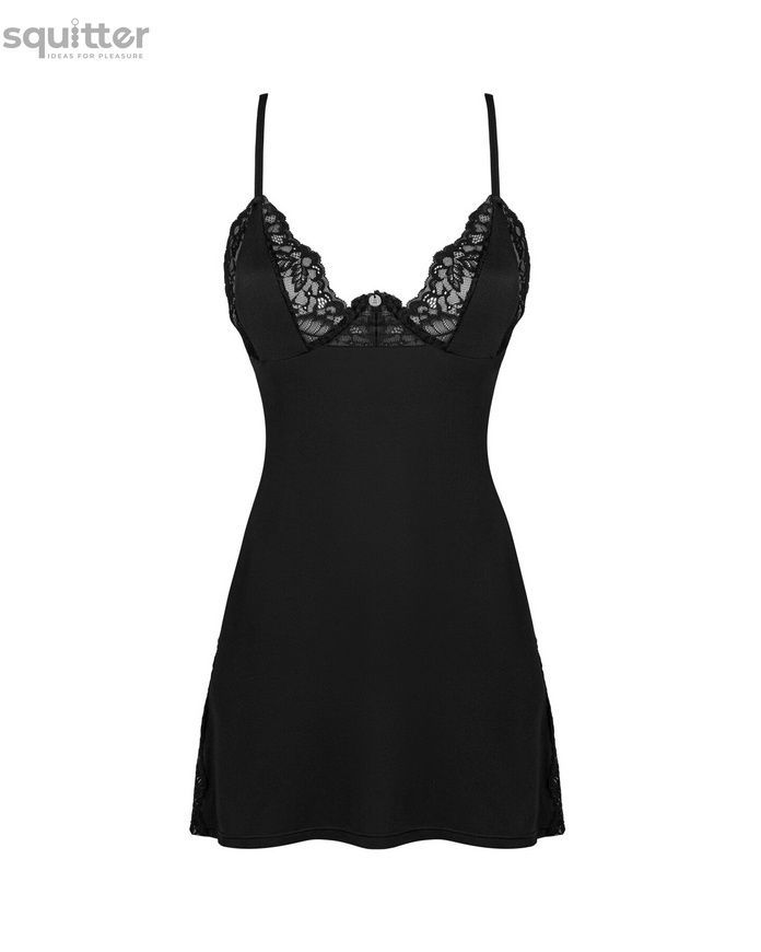 Сорочка Obsessive Bellastia chemise & thong, M/L, непрозора, фігурне декольте, стрінги в наборі SX1129 - онлайн-сексшоп Сквітер