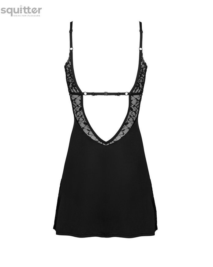 Сорочка Obsessive Bellastia chemise & thong, M/L, непрозора, фігурне декольте, стрінги в наборі SX1129 - онлайн-сексшоп Сквітер