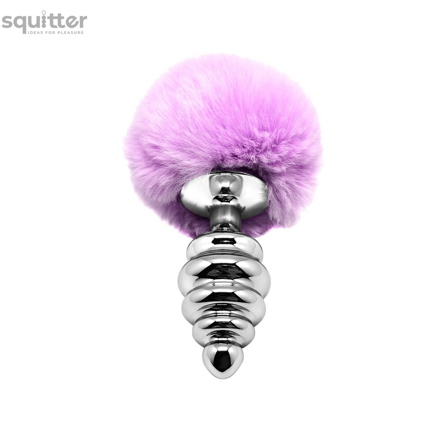 Металлическая анальная пробка Кроличий хвостик Alive Fluffy Twist Plug L Purple, диаметр 3,8 см SO6310 фото