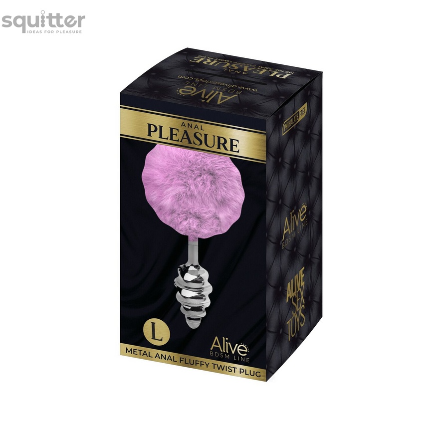 Металева анальна пробка Кролячий хвостик Alive Fluffly Twist Plug L Purple SO6310 фото