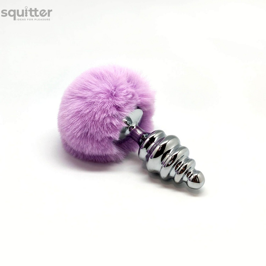 Металева анальна пробка Кролячий хвостик Alive Fluffly Twist Plug L Purple SO6310 фото