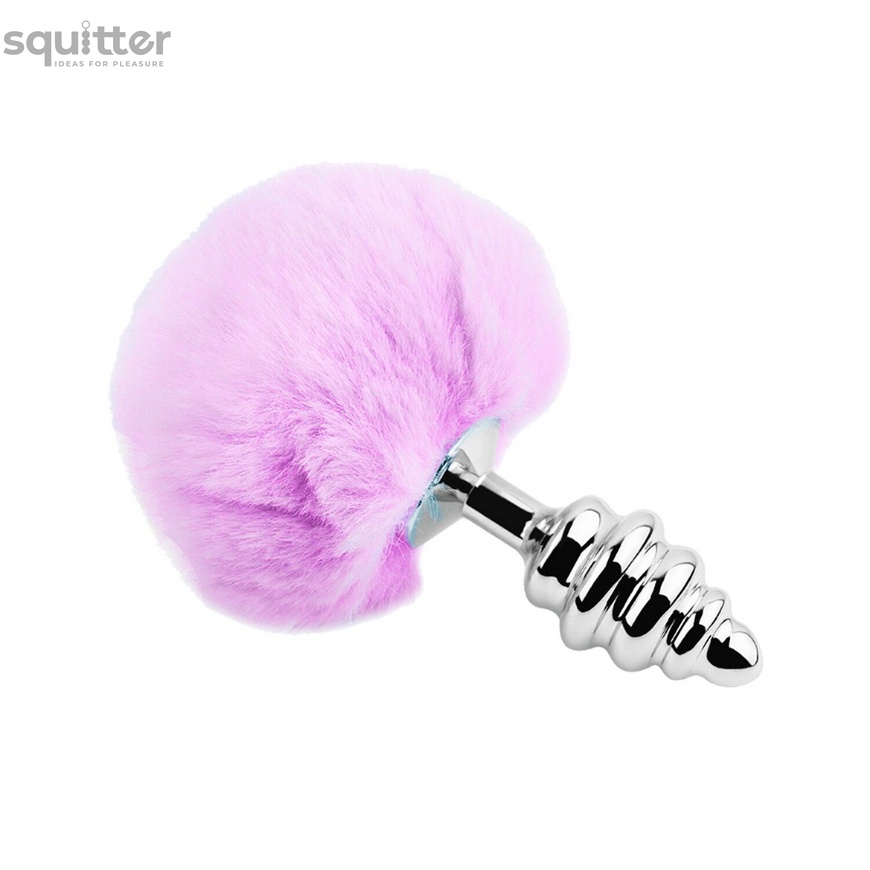 Металева анальна пробка Кролячий хвостик Alive Fluffly Twist Plug L Purple SO6310 фото