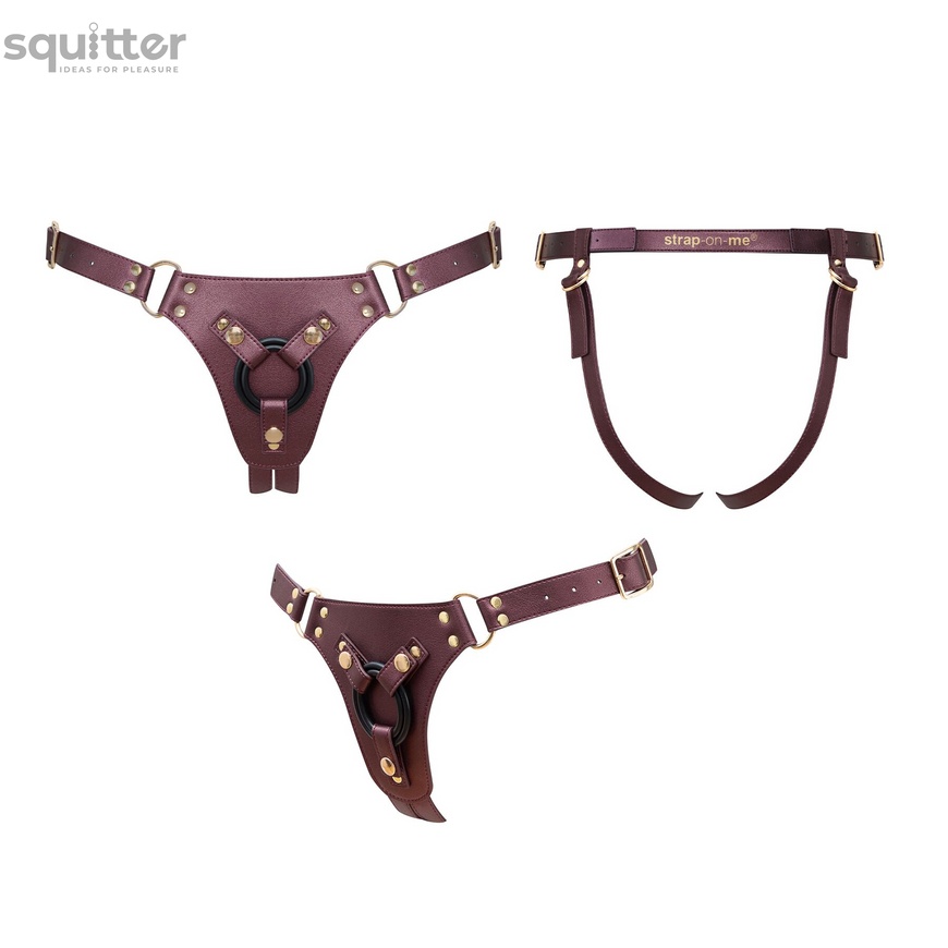 Трусики для страпона Strap-On-Me Leatherette Harness Generous - One Size - Aubergine SX0674 фото