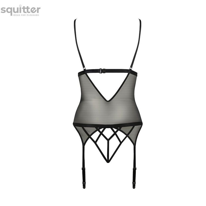 Корсет с открытой грудью DIABOLINA CORSET black L/XL - Passion, пажи, трусики, полупрозрачный PS25804 - онлайн-сексшоп Сквитер