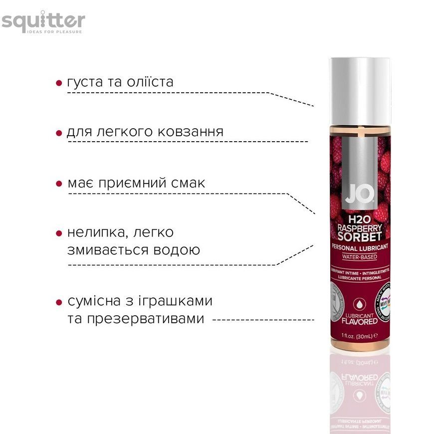 Смазка на водной основе System JO H2O &mdash; Raspberry Sorbet (30 мл) без сахара, растительный глицерин SO1468 - онлайн-сексшоп Сквитер