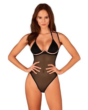 Прозоре боді Obsessive Selinne teddy M/L Black, дрібна сітка, подвійні бретелі SO8665 - онлайн-сексшоп Сквітер