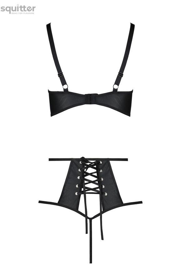 Комплект білизни Passion TASMINA SET L/XL black, ліф, високі трусики з корсетом ззаду SO8490 - онлайн-сексшоп Сквітер