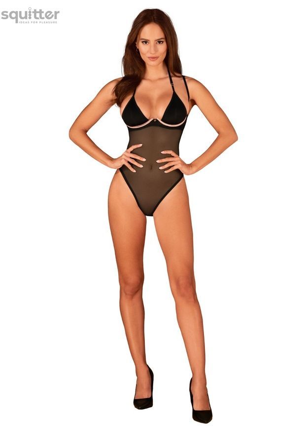 Прозоре боді Obsessive Selinne teddy M/L Black, дрібна сітка, подвійні бретелі SO8665 - онлайн-сексшоп Сквітер