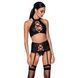 Комплект з еко-шкіри імітація шнурівки Passion NANCY SET XXL/XXXL black топ трусики пояс для панчіх SO5375,1 - інтернет-магазин інтимних товарів Squitter