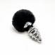 Металлическая анальная пробка Кроличий хвостик Alive Fluffy Twist Plug L Black, диаметр 3,8 см SO6311 фото 2