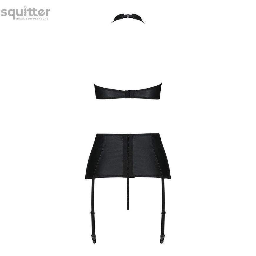 Комплект з еко-шкіри імітація шнурівки Passion NANCY SET XXL/XXXL black топ трусики пояс для панчіх SO5375 - онлайн-сексшоп Сквітер