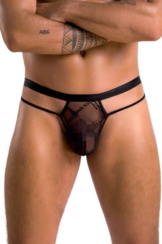 Чоловічі прозорі стринги Passion 029 Thong Collin S/M Black, сітка SO7559 фото