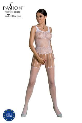 Бодістокінг Passion ECO BS001 One Size white, з доступом, імітація підв&rsquo;язок, флористичний декор SO7067 - онлайн-сексшоп Сквітер