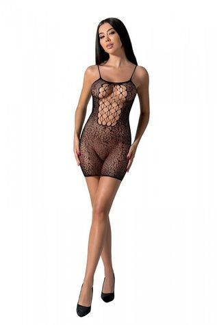Ажурна мінісукня на тонких бретелях Passion BS096 One Size, black, плетіння на грудях SO8929 - онлайн-сексшоп Сквітер