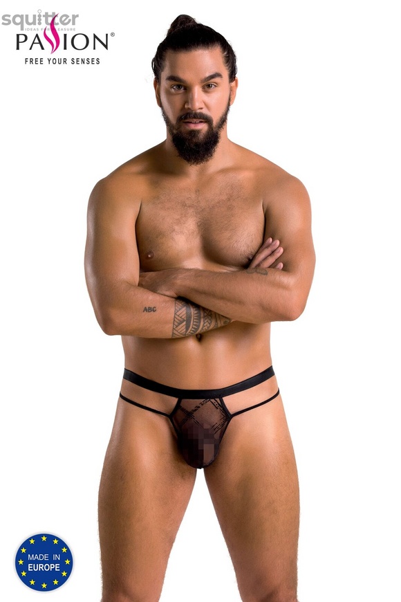 Чоловічі прозорі стринги Passion 029 Thong Collin S/M Black, сітка SO7559 фото