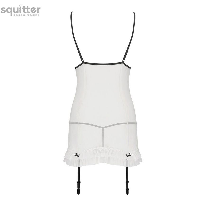 Сорочка прозора з пажами Passion ORIHIME CHEMISE L/XL, white, трусики, стрепи EL16404 - онлайн-сексшоп Сквітер