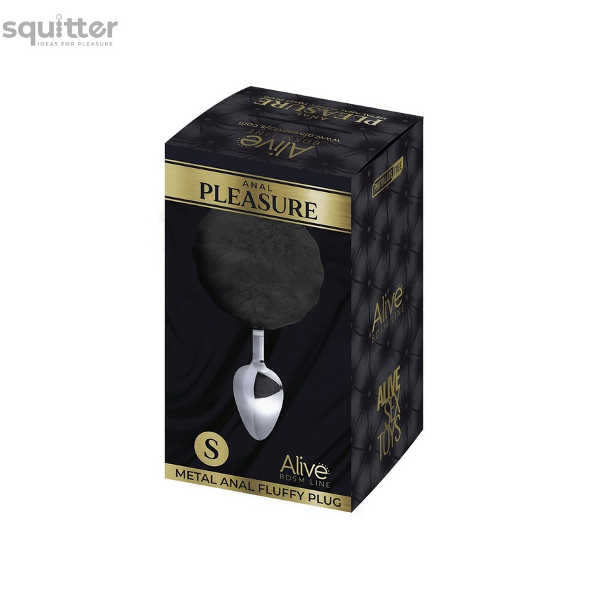 Металлическая анальная пробка Кроличий хвостик Alive Fluffy Plug S Black, диаметр 2,8 см SO6312 фото