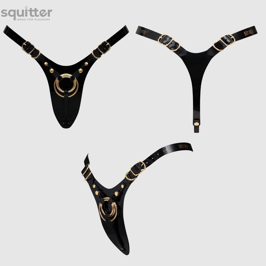 Трусики для страпона Strap-On-Me Leatherette Harness Fabulous - One Size - Black Glossy SX2852 - онлайн-сексшоп Сквітер