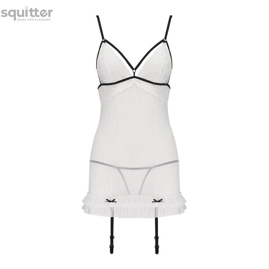 Сорочка прозора з пажами Passion ORIHIME CHEMISE L/XL, white, трусики, стрепи EL16404 - онлайн-сексшоп Сквітер
