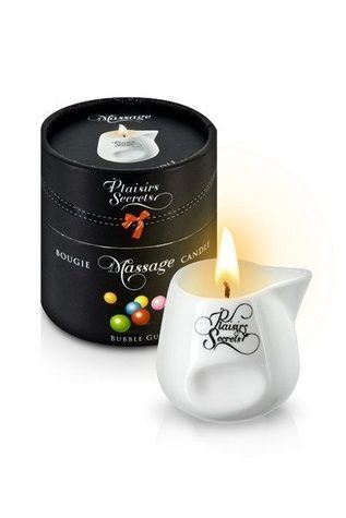 Массажная свеча Plaisirs Secrets Bubble Gum (80 мл) подарочная упаковка, керамический сосуд SO1847 - онлайн-сексшоп Сквитер