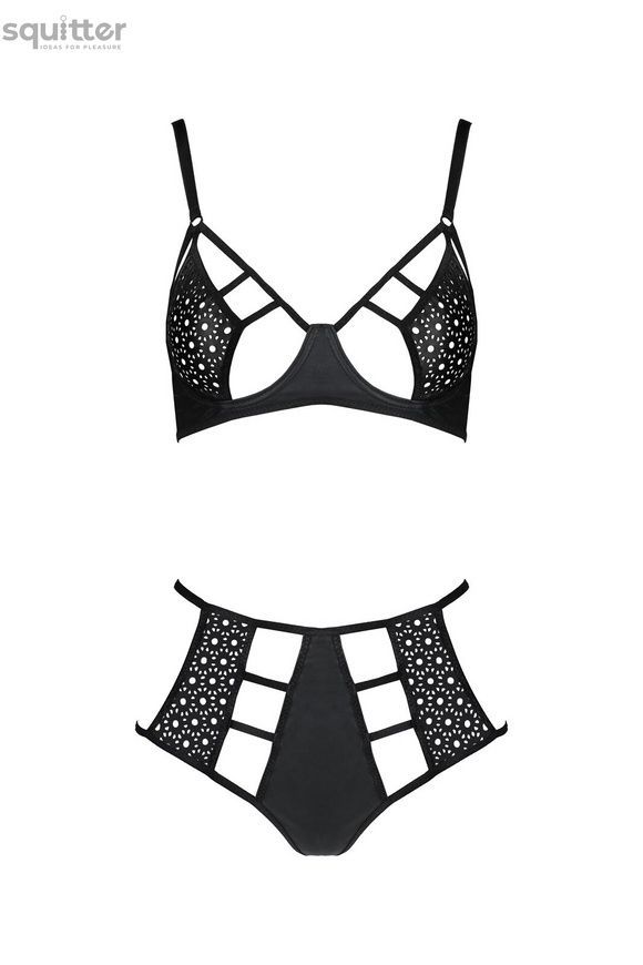 Комплект белья Passion TASMINA SET XXL/XXXL black, лиф, высокие трусики с корсетом сзади SO8492 - онлайн-сексшоп Сквитер