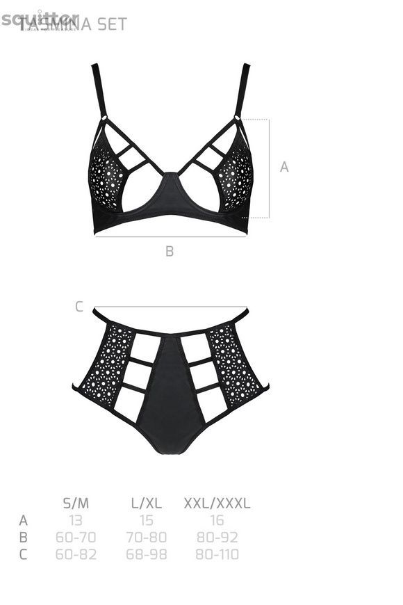 Комплект белья Passion TASMINA SET XXL/XXXL black, лиф, высокие трусики с корсетом сзади SO8492 - онлайн-сексшоп Сквитер