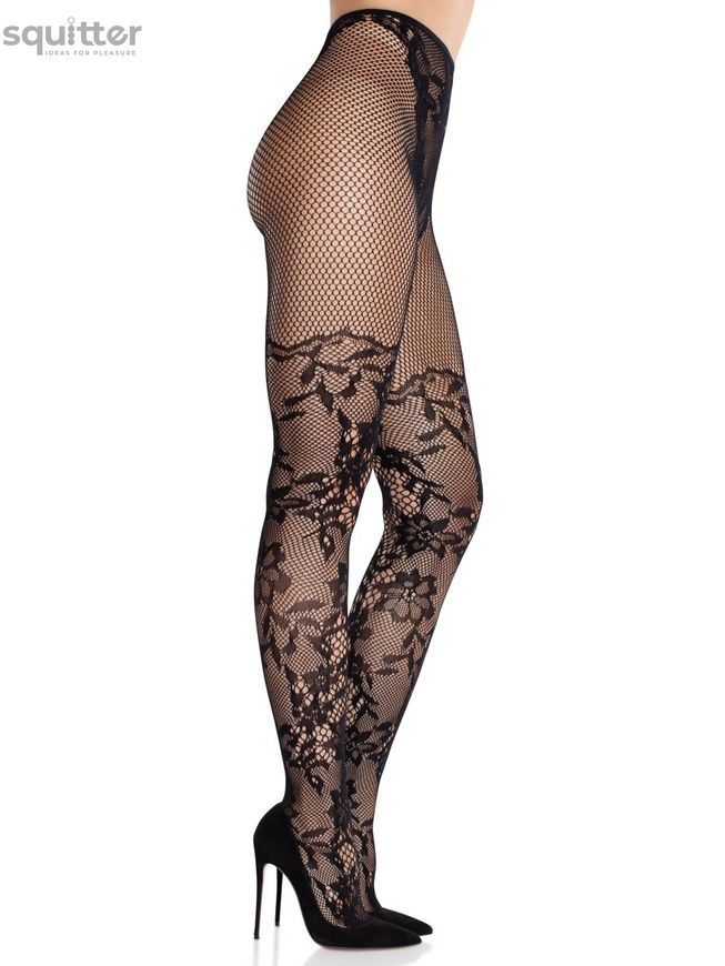Колготки Leg Avenue Dahlia Lace Tights with Net Thigh Detail One Size SX2747 - онлайн-сексшоп Сквітер