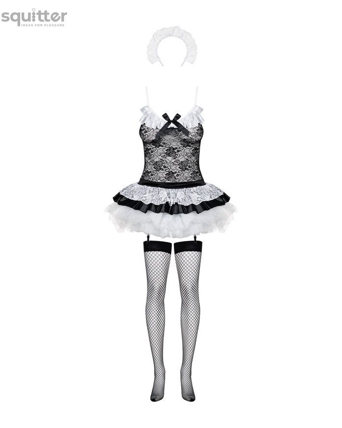 Эротический костюм горничной с юбкой Obsessive Housemaid 5 pcs costume S/M, black, топ, юбка, стринг SO7709 - онлайн-сексшоп Сквитер