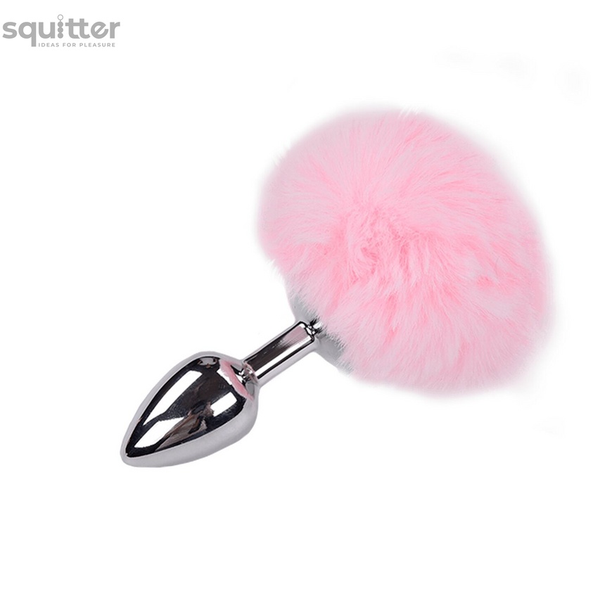 Металева анальна пробка Кролячий хвостик Alive Fluffly Plug S Pink SO6313 фото