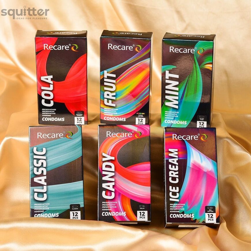 Презервативи Holographic Recare Fruit Flavour Condoms 12 шт, аромати: м'ята, банан, полуниця SX3339 - онлайн-сексшоп Сквітер