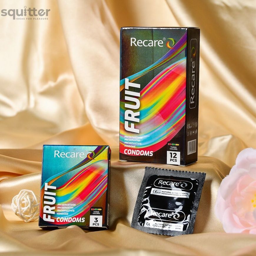 Презервативи Holographic Recare Fruit Flavour Condoms 12 шт, аромати: м'ята, банан, полуниця SX3339 - онлайн-сексшоп Сквітер