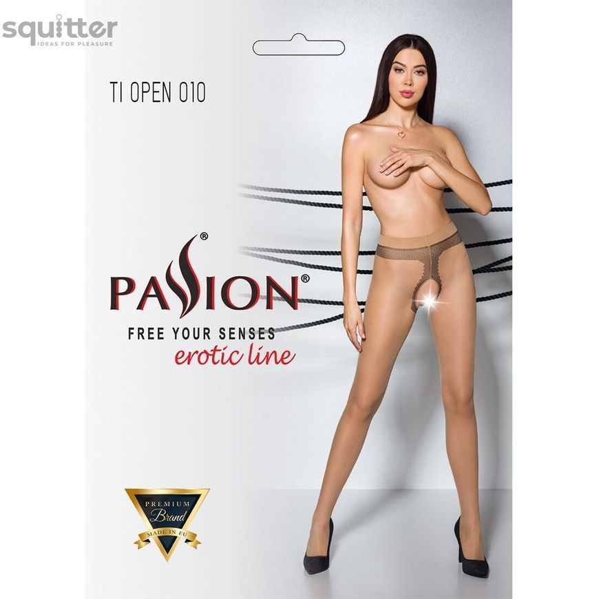 Тілесні колготки з відкритим доступом, контрастна лінія Passion TIOPEN 010 5 (20 den), beige SO5804 - онлайн-сексшоп Сквітер