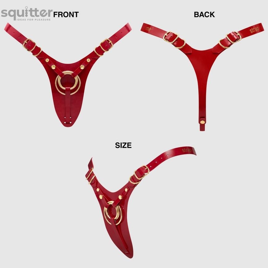 Трусики для страпона Strap-On-Me Leatherette Harness Fabulous - One Size - Red Glossy SX2853 - онлайн-сексшоп Сквітер