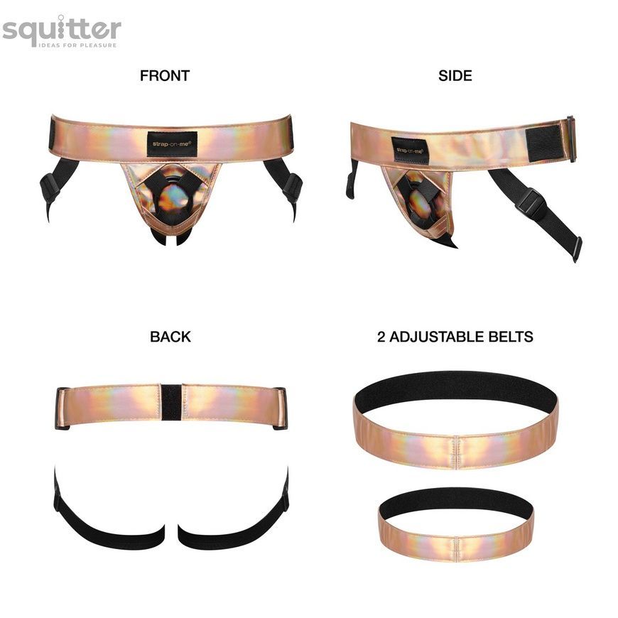 Трусы для страпона Strap-On-Me Leatherette Harness Curious Holographic Rose Gold SO7812 - онлайн-сексшоп Сквитер