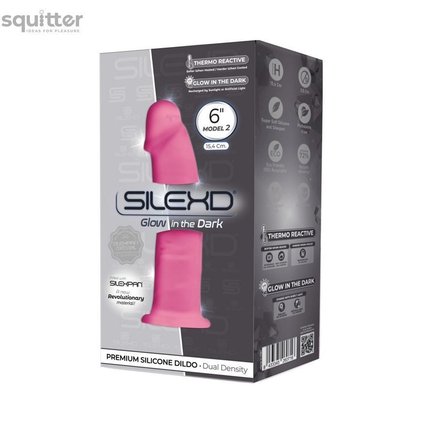 Фалоімітатор SilexD Robby Pink (MODEL 2 size 6in) Glow in the dark, двошаровий, силікон+Silexpan, діаметр 3,5см SO7032 - онлайн-сексшоп Сквітер