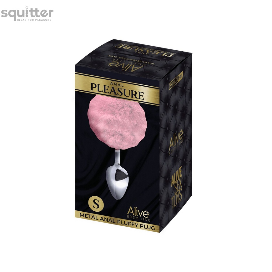 Металлическая анальная пробка Кроличий хвостик Alive Fluffy Plug S Pink, диаметр 2,8 см SO6313 фото