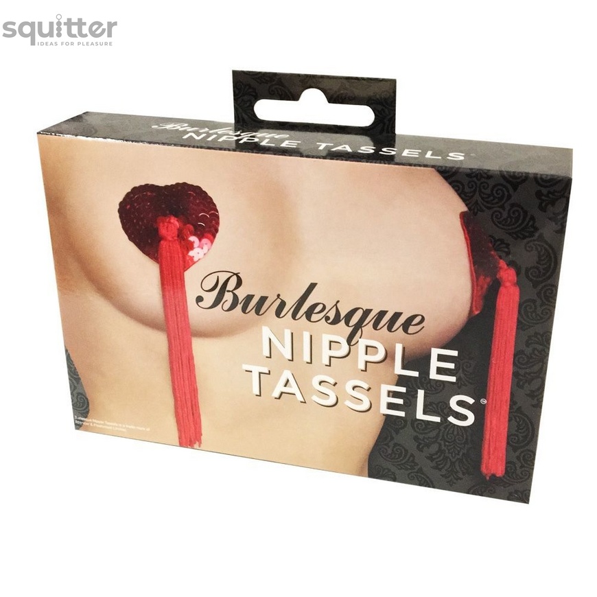 Пестіс - стікіні Burlesque Nipple Tassels, наклейки на соски, блискучі сердечка з пензликами SO2090 фото