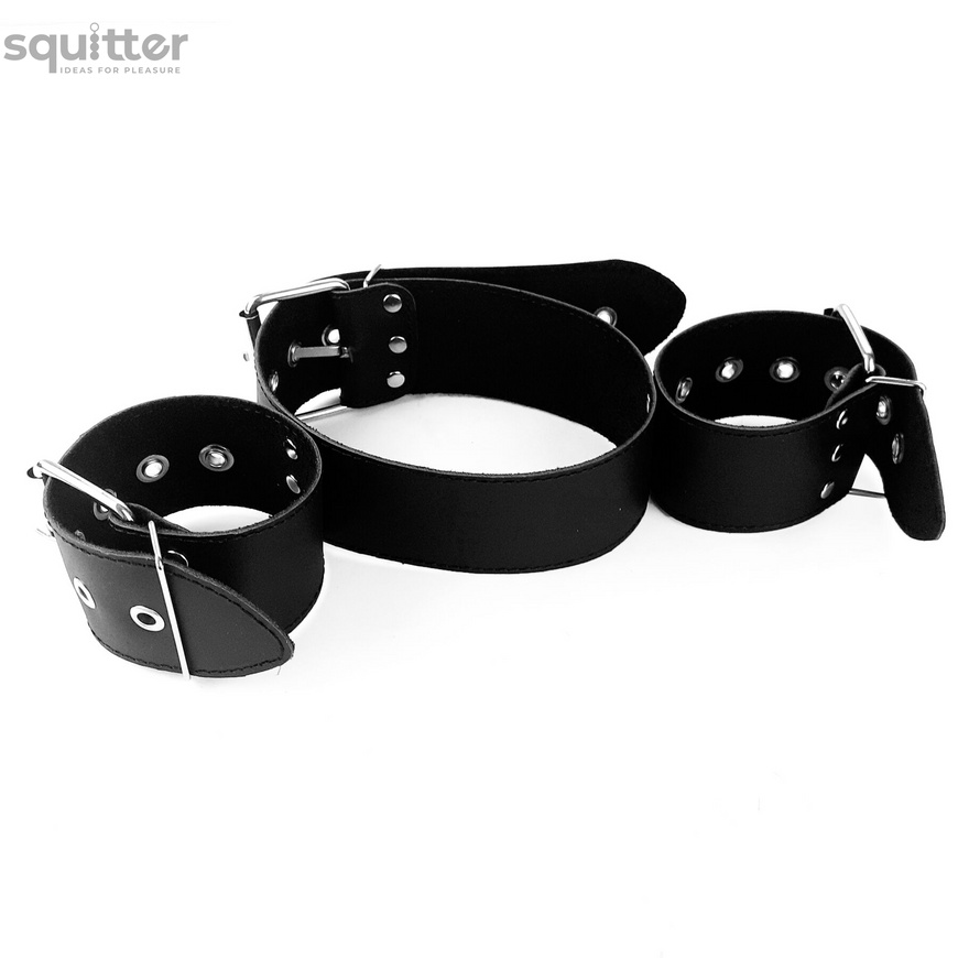 Ошейник с наручниками из натуральной кожи Art of Sex - Bondage Collar with Handcuffs SO6618 фото