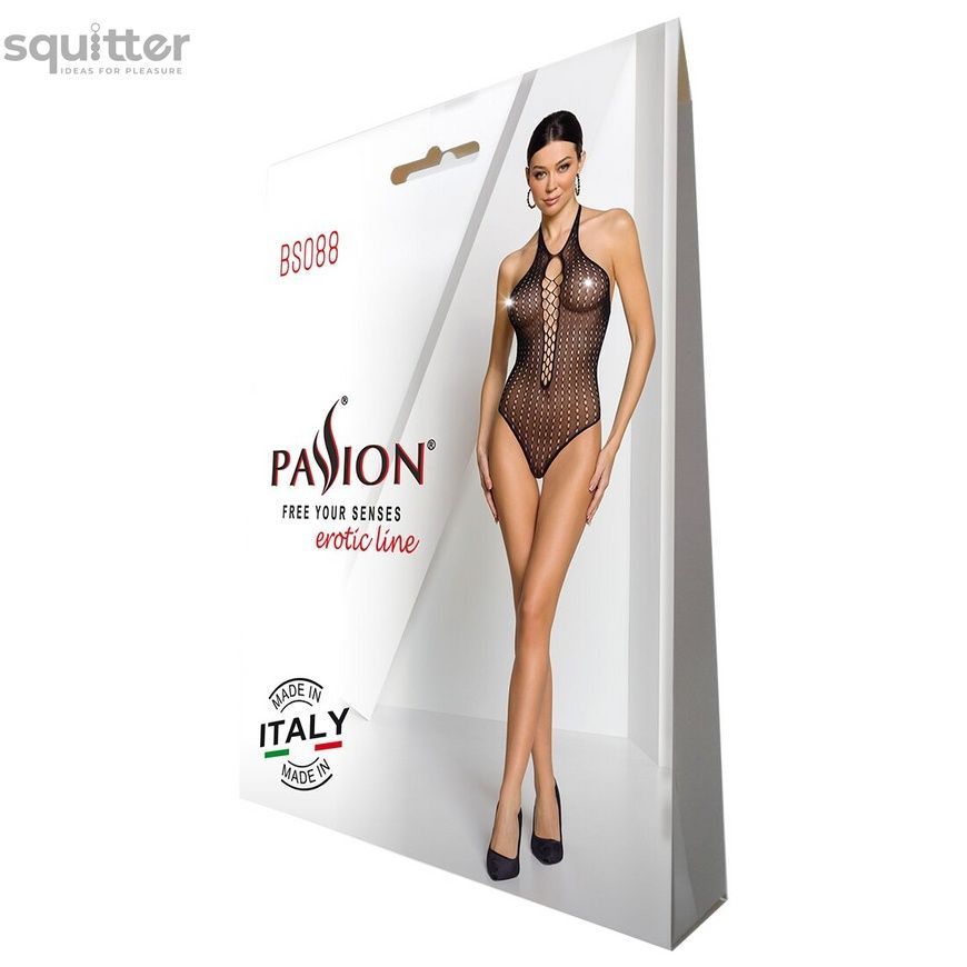 Бодістокінг з декольте Passion BS088 black, імітація корсетної шнурівки SO6382 - онлайн-сексшоп Сквітер