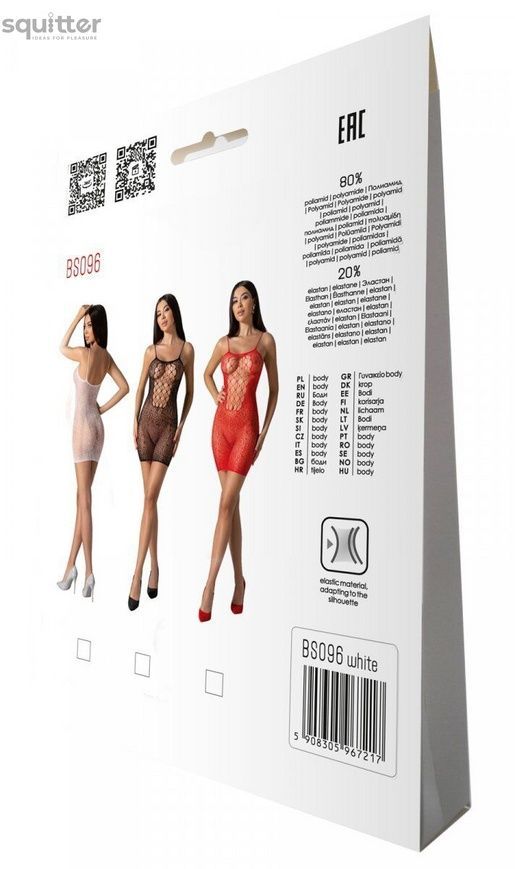 Ажурна мінісукня на тонких бретелях Passion BS096 One Size, white, плетіння на грудях SO8931 - онлайн-сексшоп Сквітер